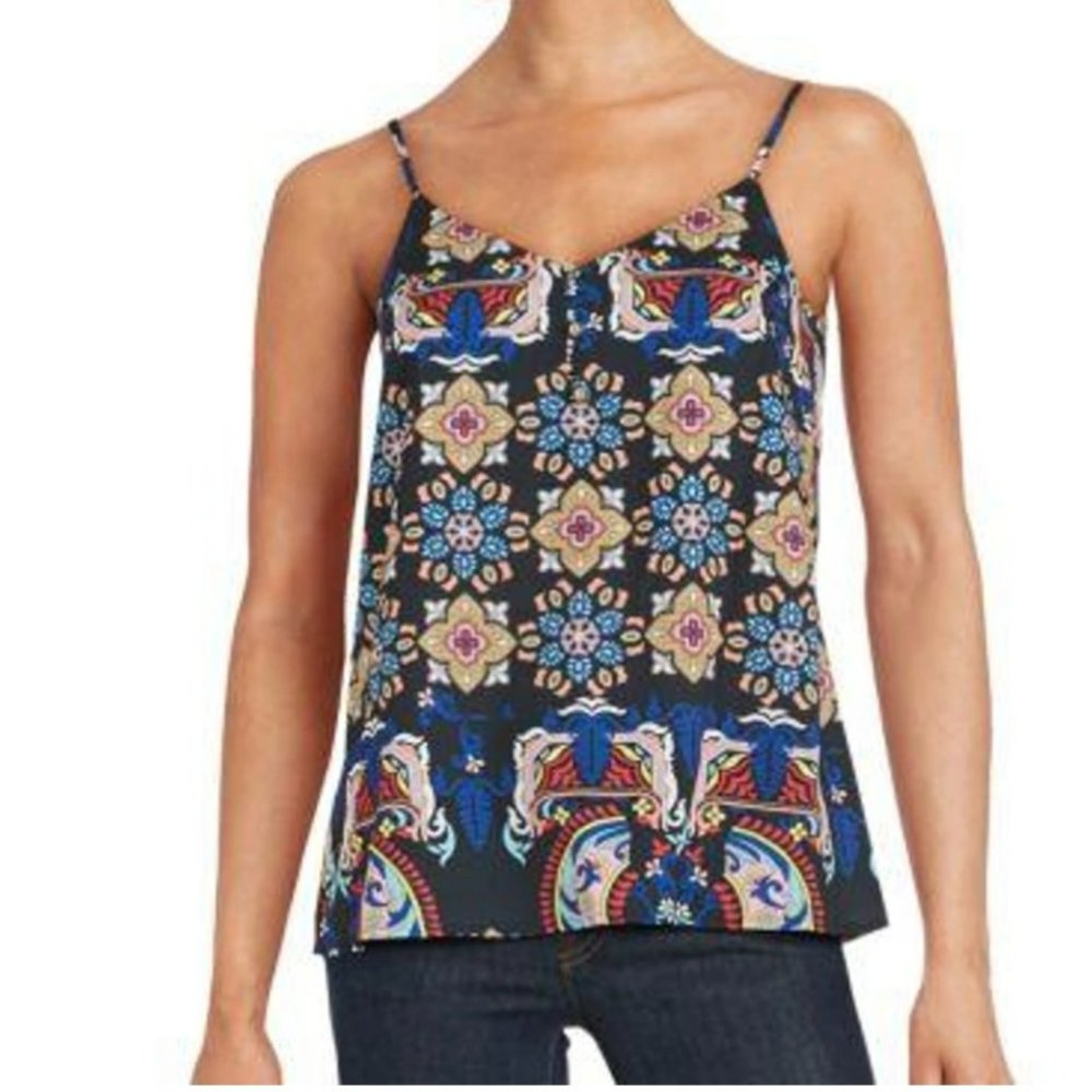 NWT Yumi Kim Bold Paisley Print Lena Tank Top w/ Gold Buttons, Size M